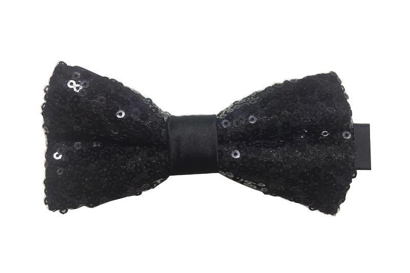 EXBO21018 Schwarze Zeremonienfliege aus Polyester mit Pailletten
   