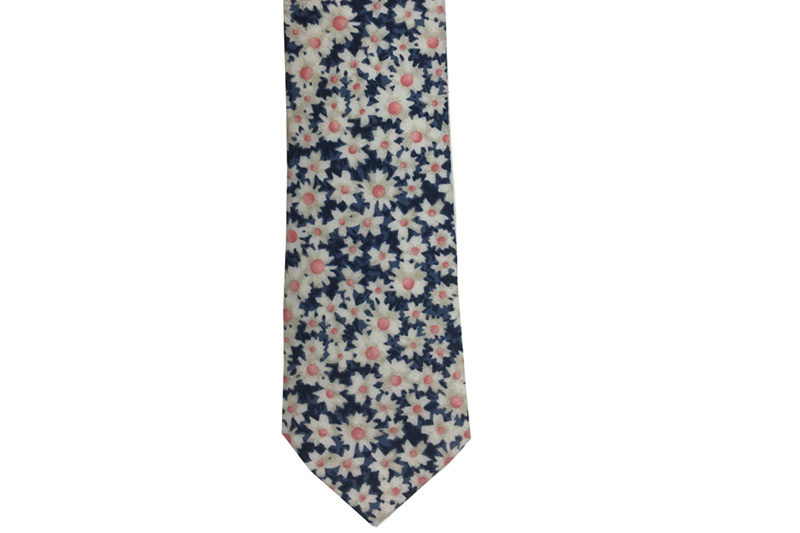 EXTIE21006 Marineblaue, cremefarbene, trendige Baumwollkrawatte mit Blumenmuster
   